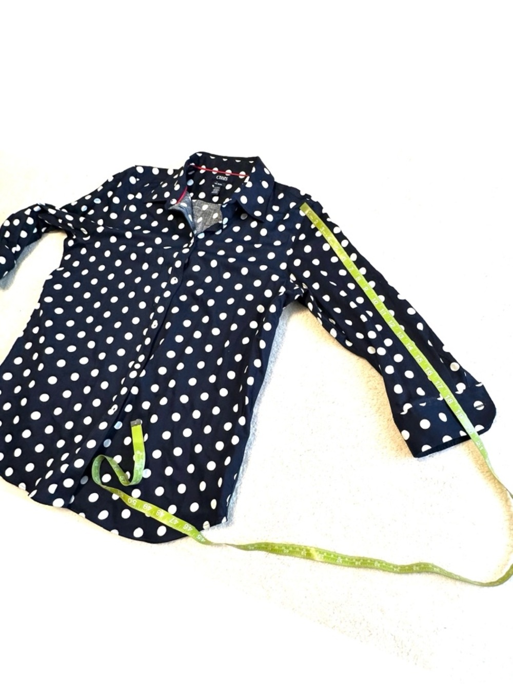 Chaps Navy & White Polka Dot Button-Down Shirt No-Iron 100% Cotton Top Blouse - Picture 4 of 8